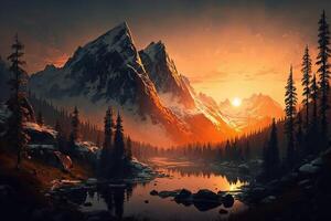 illustration of sunrise on the mountain photo