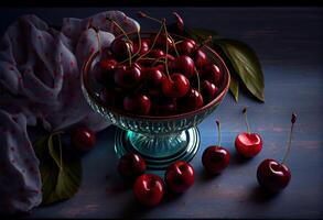 illustration of background of the fresh red cherries, copy space photo