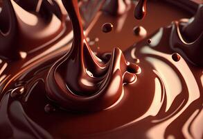 illustration of melted hot chocolate background, melted dark chocolate flow, copy space photo