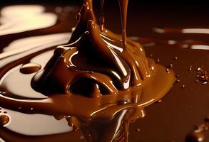 illustration of melted hot chocolate background, melted dark chocolate flow, copy space photo