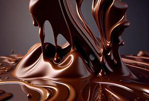 illustration of melted hot chocolate background, melted dark chocolate flow, copy space photo