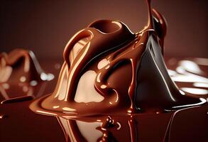 illustration of melted hot chocolate background, melted dark chocolate flow, copy space photo