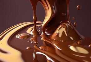 illustration of melted hot chocolate background, melted dark chocolate flow, copy space photo