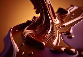 illustration of melted hot chocolate background, melted dark chocolate flow, copy space photo