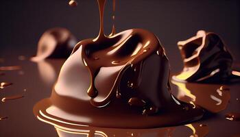 illustration of melted hot chocolate background, melted dark chocolate flow, copy space photo