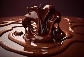 illustration of melted hot chocolate background, melted dark chocolate flow, copy space photo