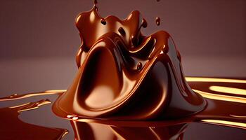 illustration of melted hot chocolate background, melted dark chocolate flow, copy space photo