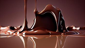 illustration of melted hot chocolate background, melted dark chocolate flow, copy space photo