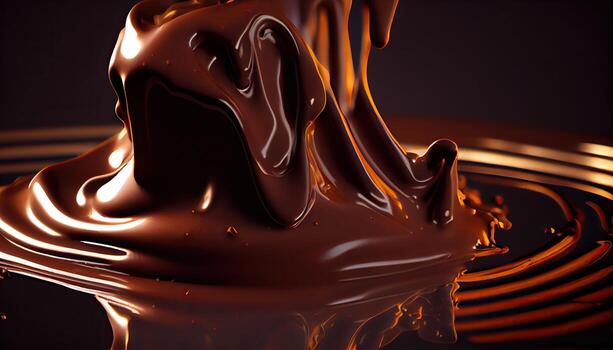 illustration of melted hot chocolate background, melted dark chocolate flow, copy space photo
