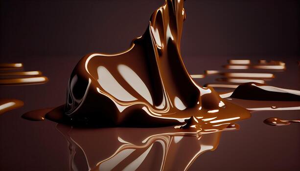 illustration of melted hot chocolate background, melted dark chocolate flow, copy space photo