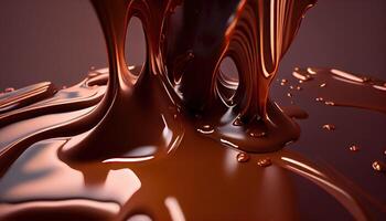 illustration of melted hot chocolate background, melted dark chocolate flow, copy space photo