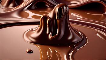 illustration of melted hot chocolate background, melted dark chocolate flow, copy space photo