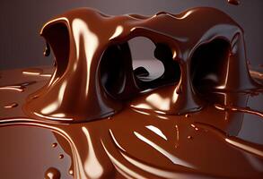 illustration of melted hot chocolate background, melted dark chocolate flow, copy space photo