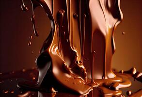 illustration of melted hot chocolate background, melted dark chocolate flow, copy space photo