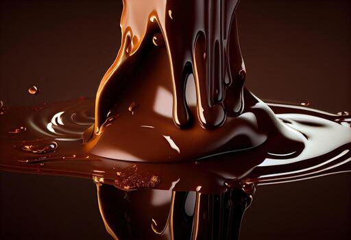 illustration of melted hot chocolate background, melted dark chocolate flow, copy space photo