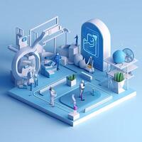 illustration of 3D miniature scene that embodies the concept of technology and humanities fusion within a smart community. Incorporate elements photo