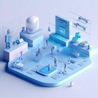 illustration of 3D miniature scene that embodies the concept of technology and humanities fusion within a smart community. Incorporate elements photo