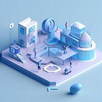 illustration of 3D miniature scene that embodies the concept of technology and humanities fusion within a smart community. Incorporate elements photo