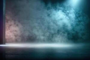 illustration of black wall texture rough background dark concrete floor. Abstract dark blue background, smoke, smog. Empty dark scene, neon light, spotlights. Concrete floor photo