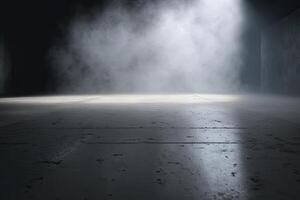 illustration of black wall texture rough background dark concrete floor. Abstract dark blue background, smoke, smog. Empty dark scene, neon light, spotlights. Concrete floor photo