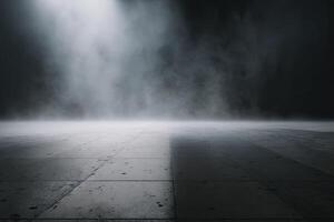 illustration of black wall texture rough background dark concrete floor. Abstract dark blue background, smoke, smog. Empty dark scene, neon light, spotlights. Concrete floor photo