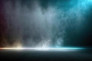 illustration of black wall texture rough background dark concrete floor. Abstract dark blue background, smoke, smog. Empty dark scene, neon light, spotlights. Concrete floor photo