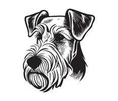 Airedale Face, Silhouettes Dog Face, black and white Airedale vector