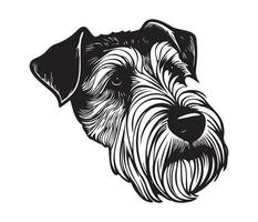 Airedale Face, Silhouettes Dog Face, black and white Airedale vector