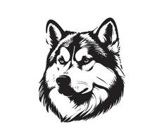 Alaskan Malamute Face, Silhouettes Dog Face, black and white Alaskan Malamute vector