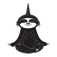 Vector illustration in cartoon style of a cute sloth character with a unicorn horn.