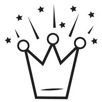 crown sign with rays black outline, vector isolated illustration in doodle style