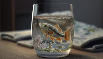 glass of water, fishes, photo realistic,  Generate Ai