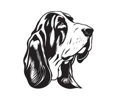 Basset Hound Face, Silhouettes Dog Face, black and white Basset Hound vector