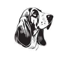 Basset Hound Face, Silhouettes Dog Face, black and white Basset Hound vector