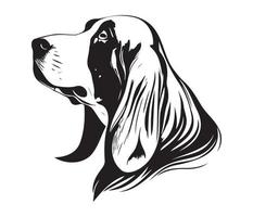 Basset Hound Face, Silhouettes Dog Face, black and white Basset Hound vector