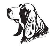 Basset Hound Face, Silhouettes Dog Face, black and white Basset Hound vector