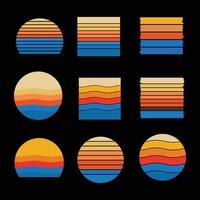 Set of vintage retro sunset illustrations vector background, 70s 80s Old Color, different shape retro sunset style Collection design element for sticker, logo, icon, t-shirt, banners, prints.