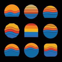 conjunto de Clásico retro puesta de sol ilustraciones vector fondo, 70s Años 80 antiguo color, diferente forma retro puesta de sol estilo colección diseño elemento para pegatina, logo, icono, camiseta, pancartas, huellas dactilares.