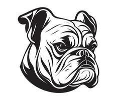 buldog rostro, silueta perro rostro, negro y blanco buldog vector