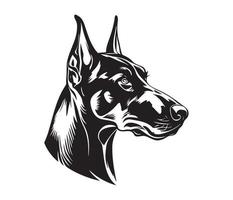 Doberman Face, Silhouette Dog Face, black and white Doberman vector