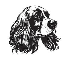 English Cocker Spanie Face, Silhouette Dog Face, black and white English Cocker Spanie vector