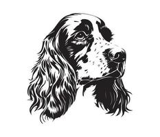 English Cocker Spanie Face, Silhouette Dog Face, black and white English Cocker Spanie vector