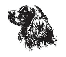 English Cocker Spanie Face, Silhouette Dog Face, black and white English Cocker Spanie vector