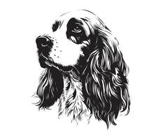 English Cocker Spanie Face, Silhouette Dog Face, black and white English Cocker Spanie vector