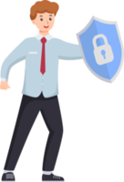 Digital data protection illustration with cyber security cartoon character. Cloud computing network safety concept png