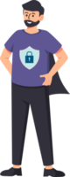 Digital data protection illustration with cyber security cartoon character. Cloud computing network safety concept png