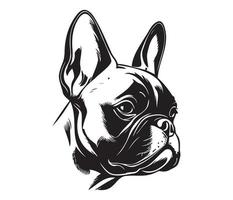 french bulldog Face, Silhouette Dog Face, black and white french bulldog vector