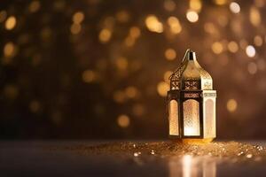 Ramadan kareem night lantern. Latern with blury shine background. photo