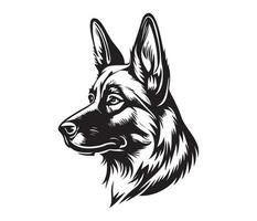 alemán pastor rostro, silueta perro rostro, negro y blanco alemán pastor vector
