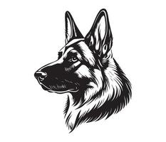 german shepherd Face, Silhouette Dog Face, black and white german shepherd vector